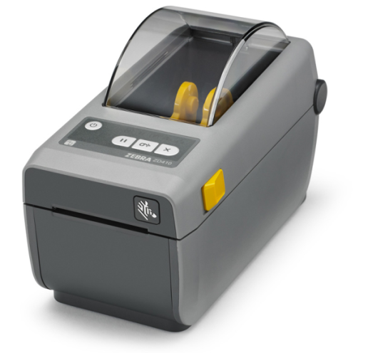 photograph of the ZD410 printer, shown at a 45 degree angle from the front. 