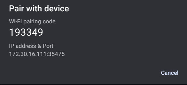 wireless debugging screen.