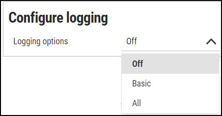 configure logging by selecting basic or all logging options from the dropdown