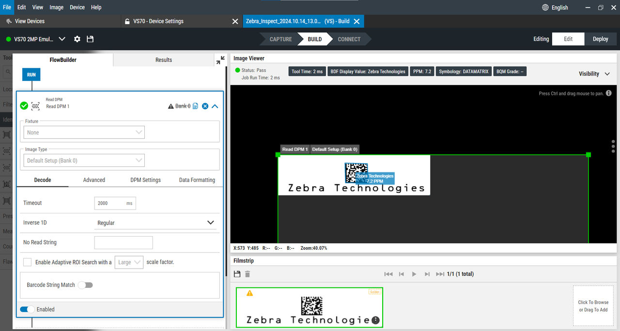 read dpm barcodes and set timeout and no read string