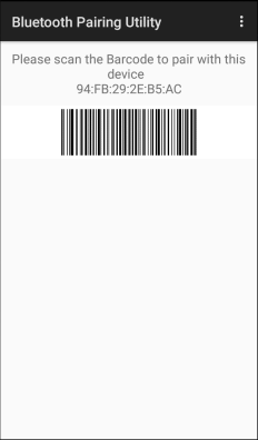 Bluetooth Pairing Utility mobile screen to scan barcode.