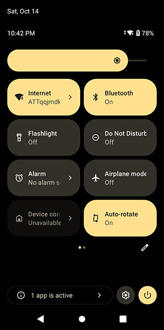Image of Quick Access Panel on Android 13