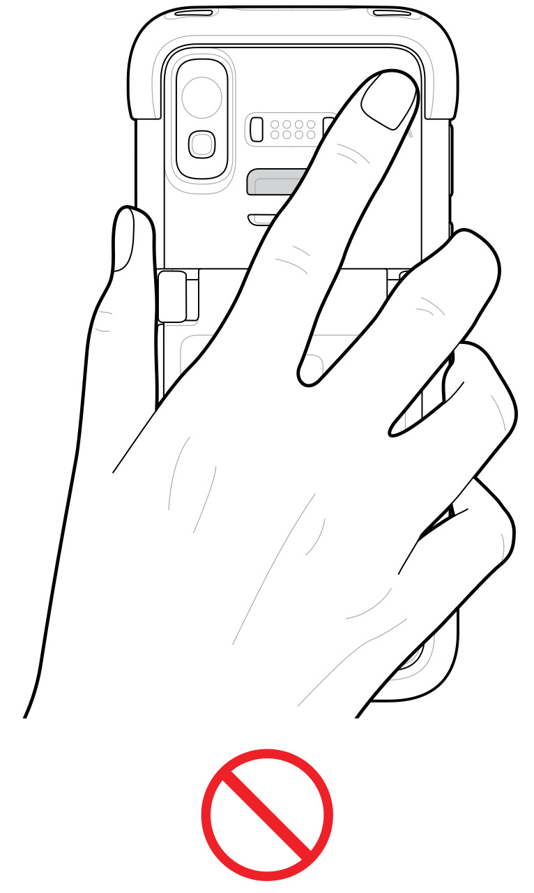 While RFID scanning, do not put fingers on the RFID panel on the back of the device.