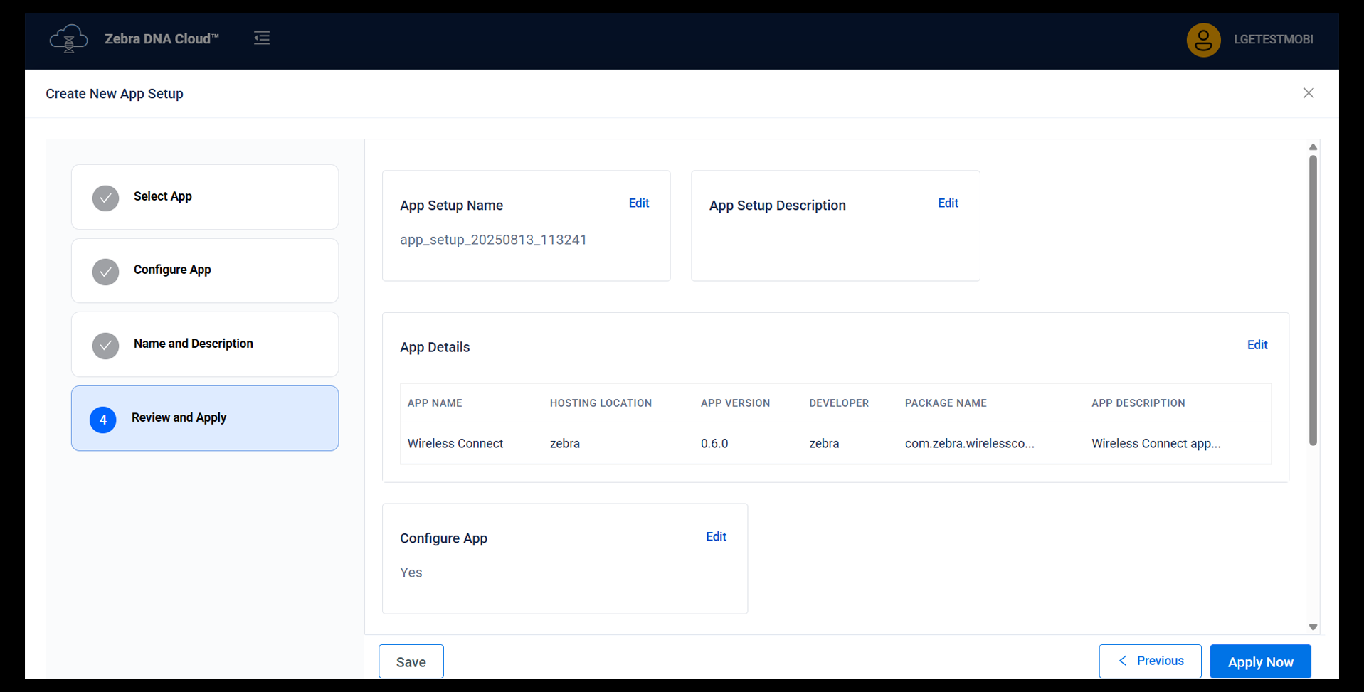 zebra dna cloud installed applications tab