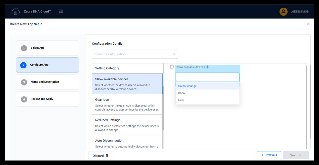 zebra dna cloud installed applications tab
