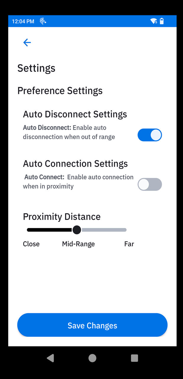 An image of the Zebra Wireless Connect app's setting screen.