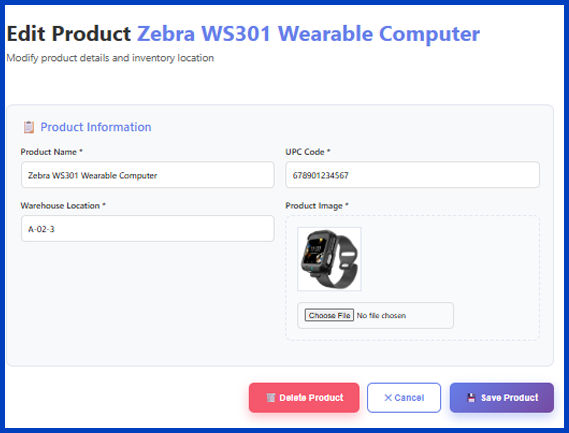 A screenshot of the Edit Product screen.