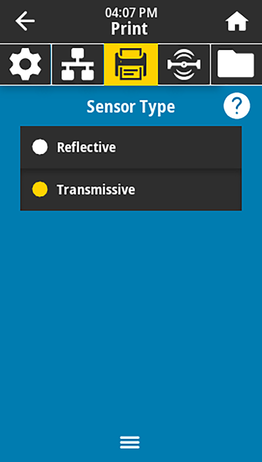 Sensor type parameter in the Print menu