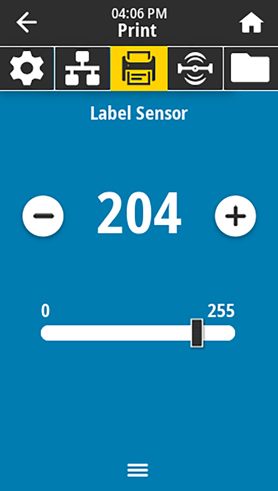 Label sensor parameter in the Print menu