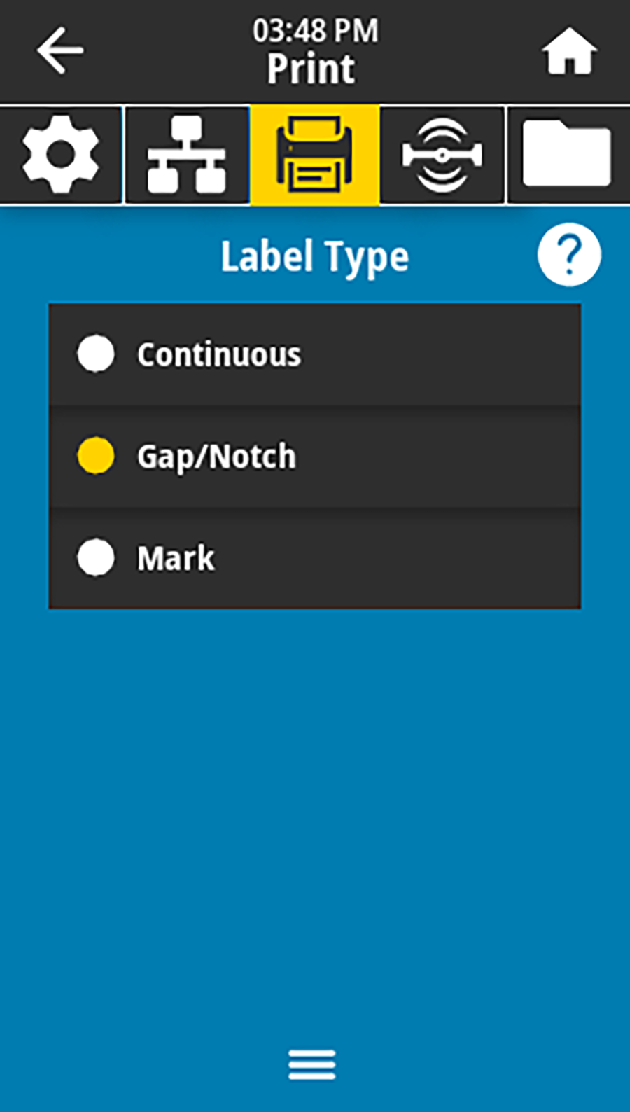 Label type parameter in the Print menu