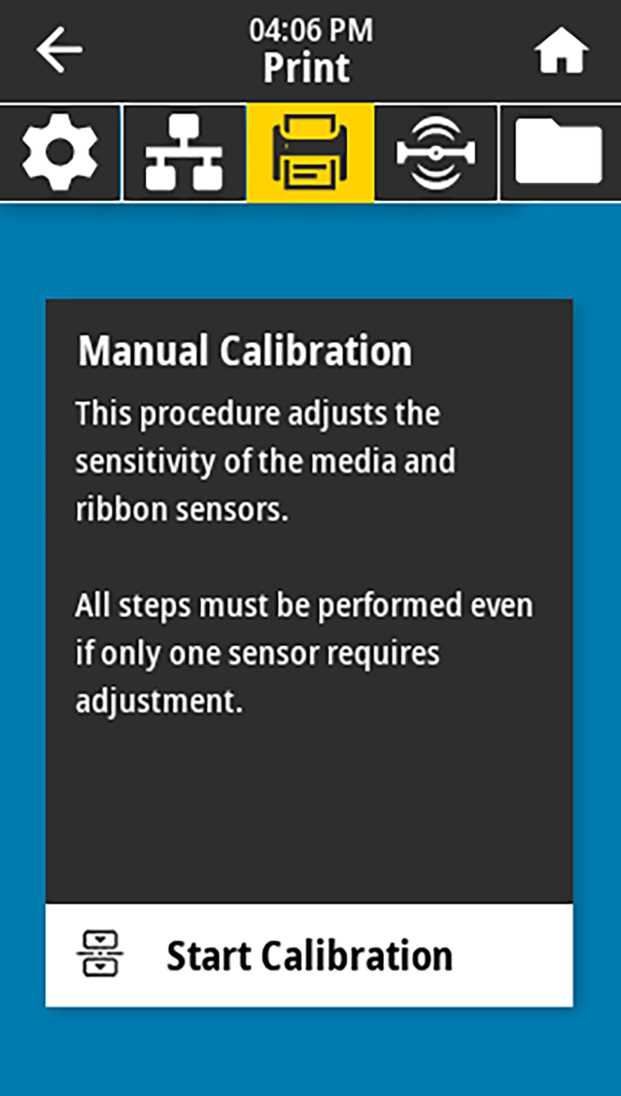Manual calibration parameter in the Print menu