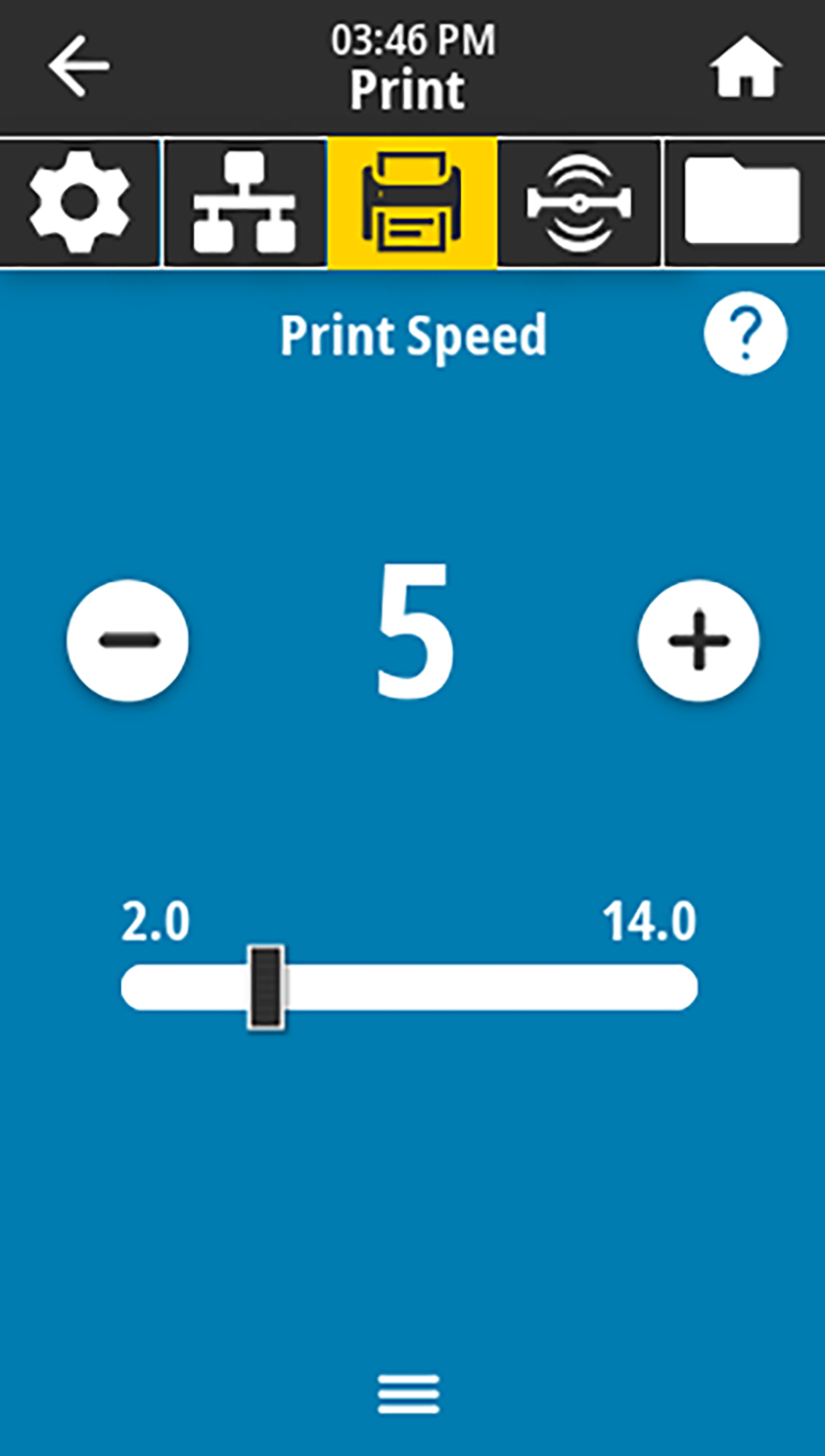 Print speed parameter in the Print menu