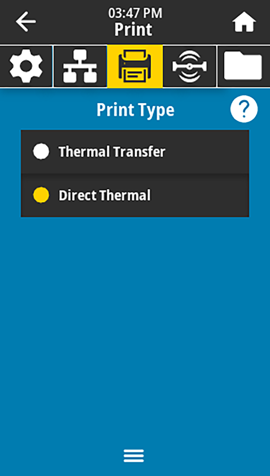 Print type parameter in the Print menu
