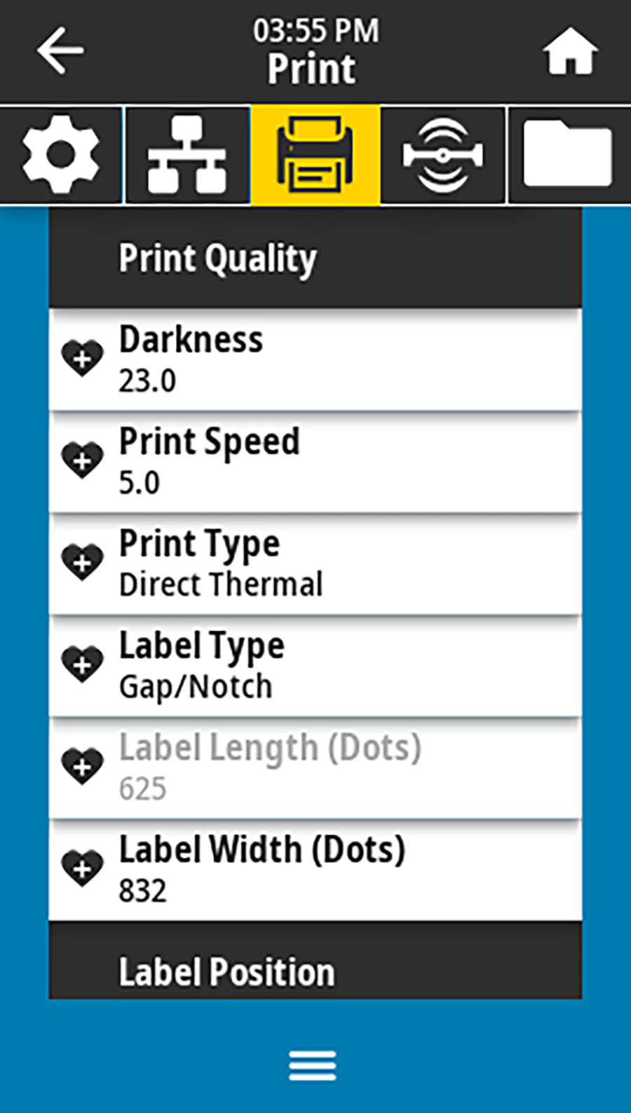 Label length  parameter in the Print menu