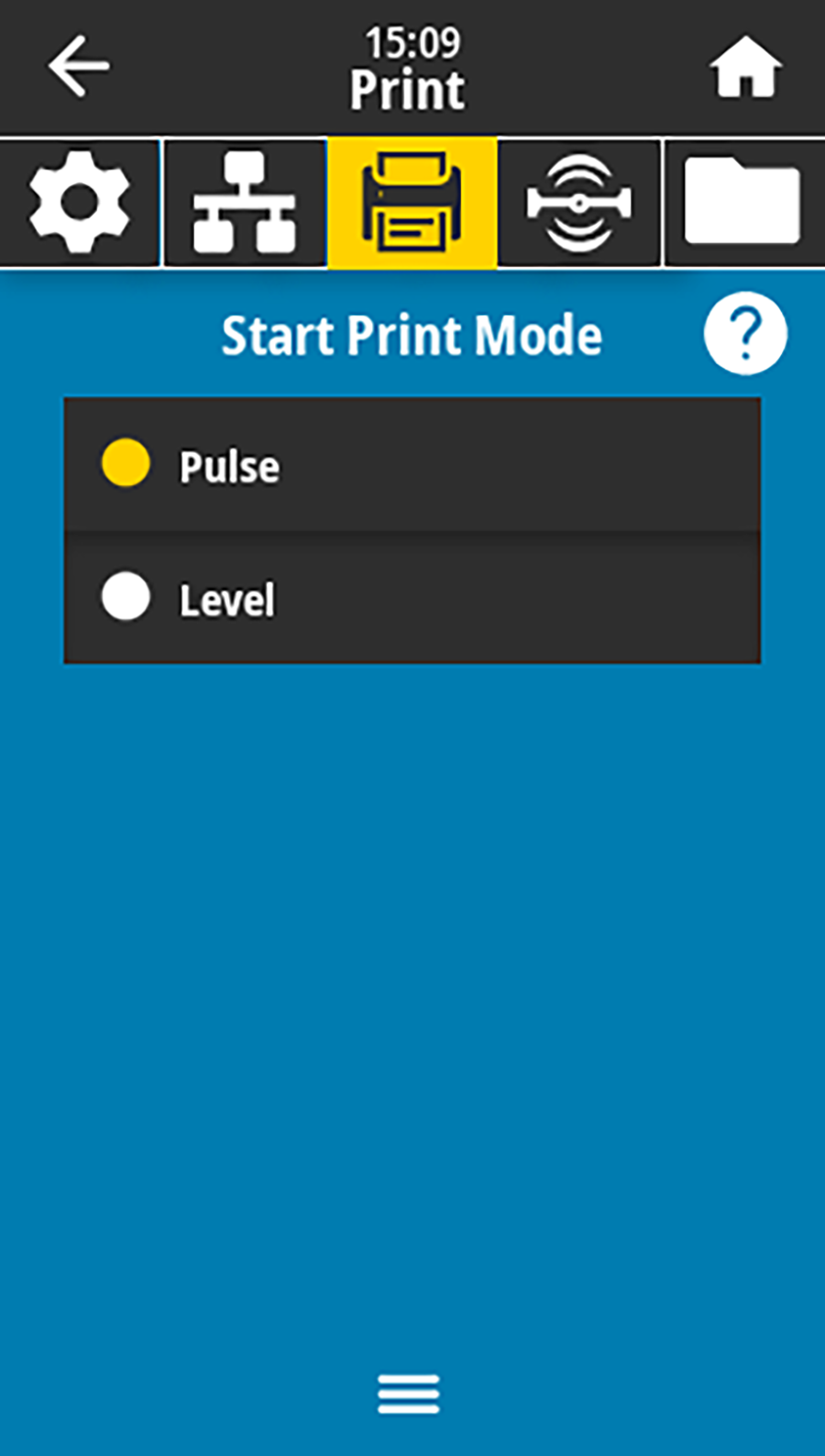 Start print mode parameter in the Print menu