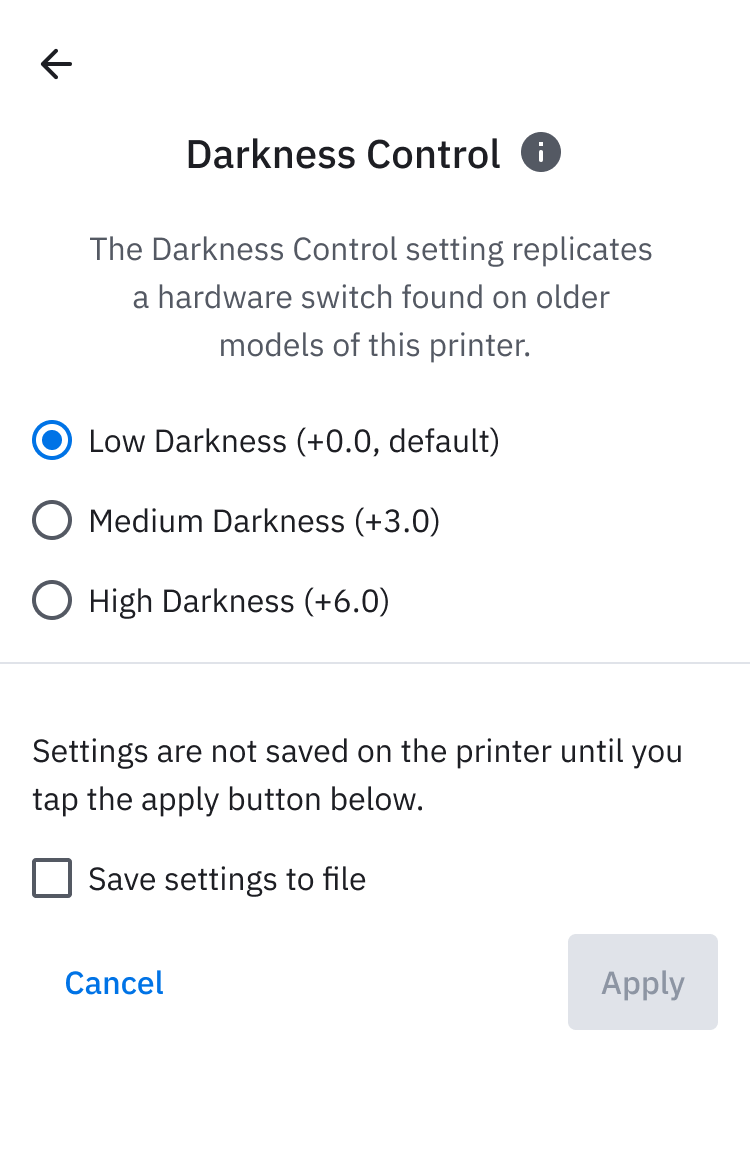 Darkness control menu