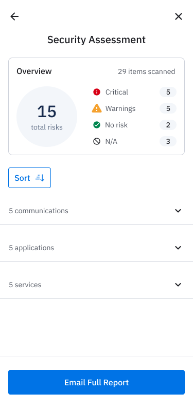 Assessment results screen sub-sections collapsed