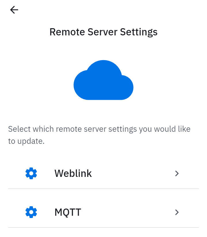 Remote Server Settings screen