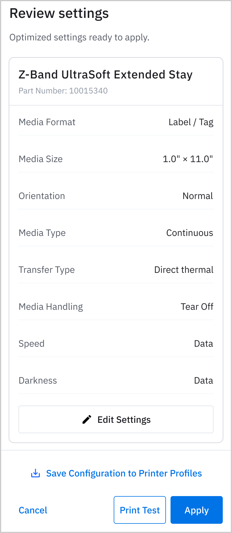 Review settings screen