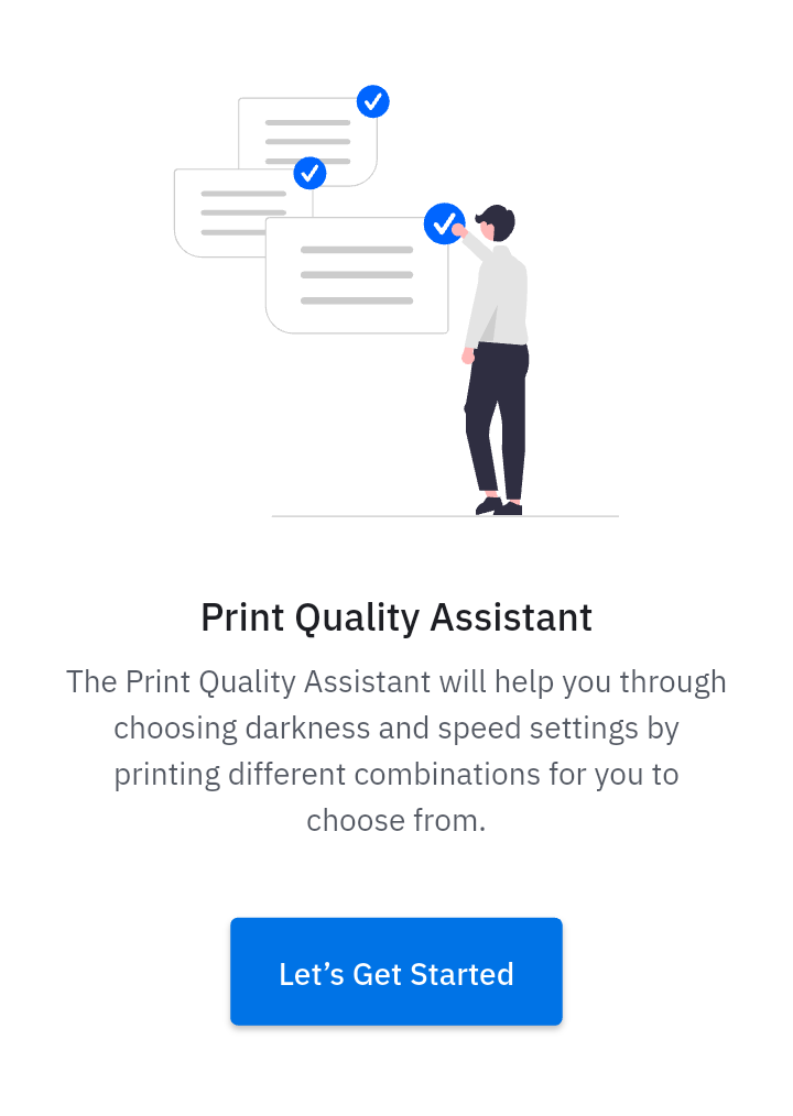 print quality assistant wizard - tap let's get started