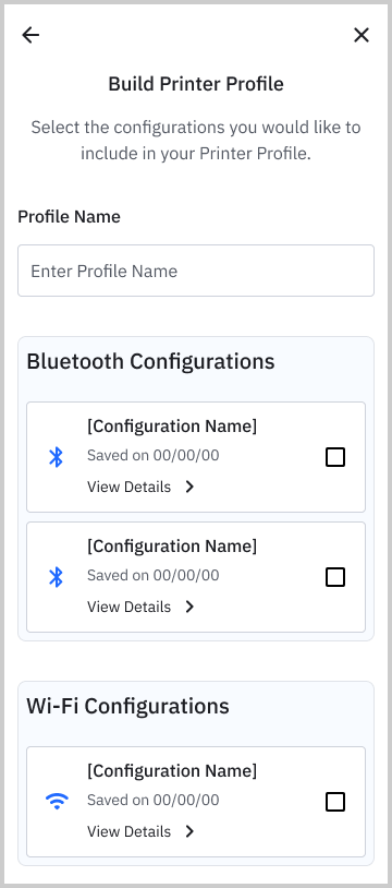 Build Printer Profile screen 1