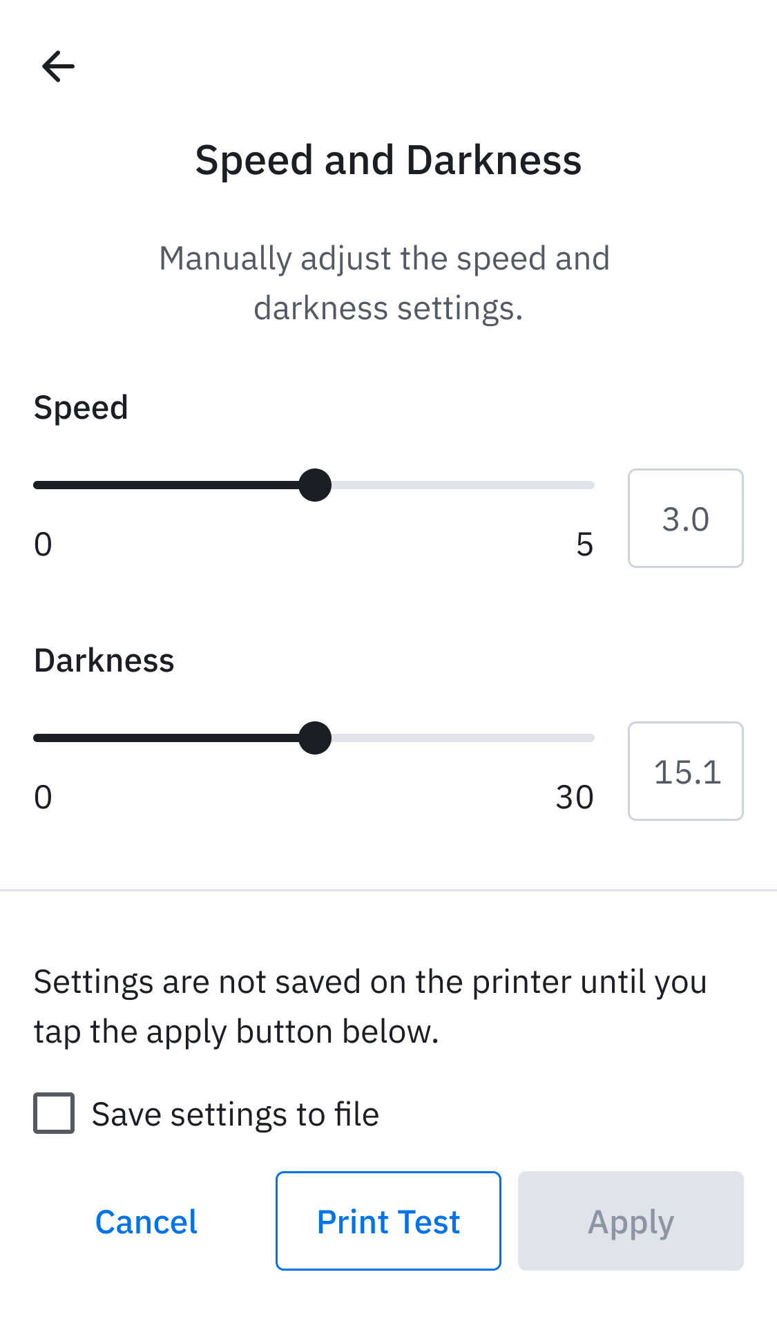 Speed and darkness screen with sliders