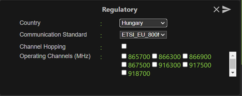 Screen Capture of the Configure Region Settings Window in reader administrator portal