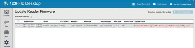 Update Reader Firmware