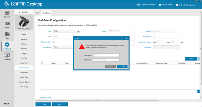 Error prompt for viewing configure endpoint