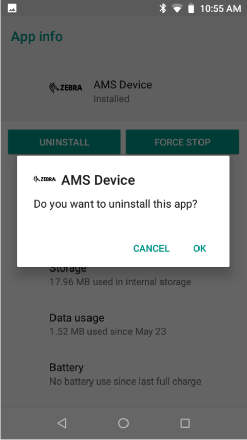 Uninstall AMS Device confirmation