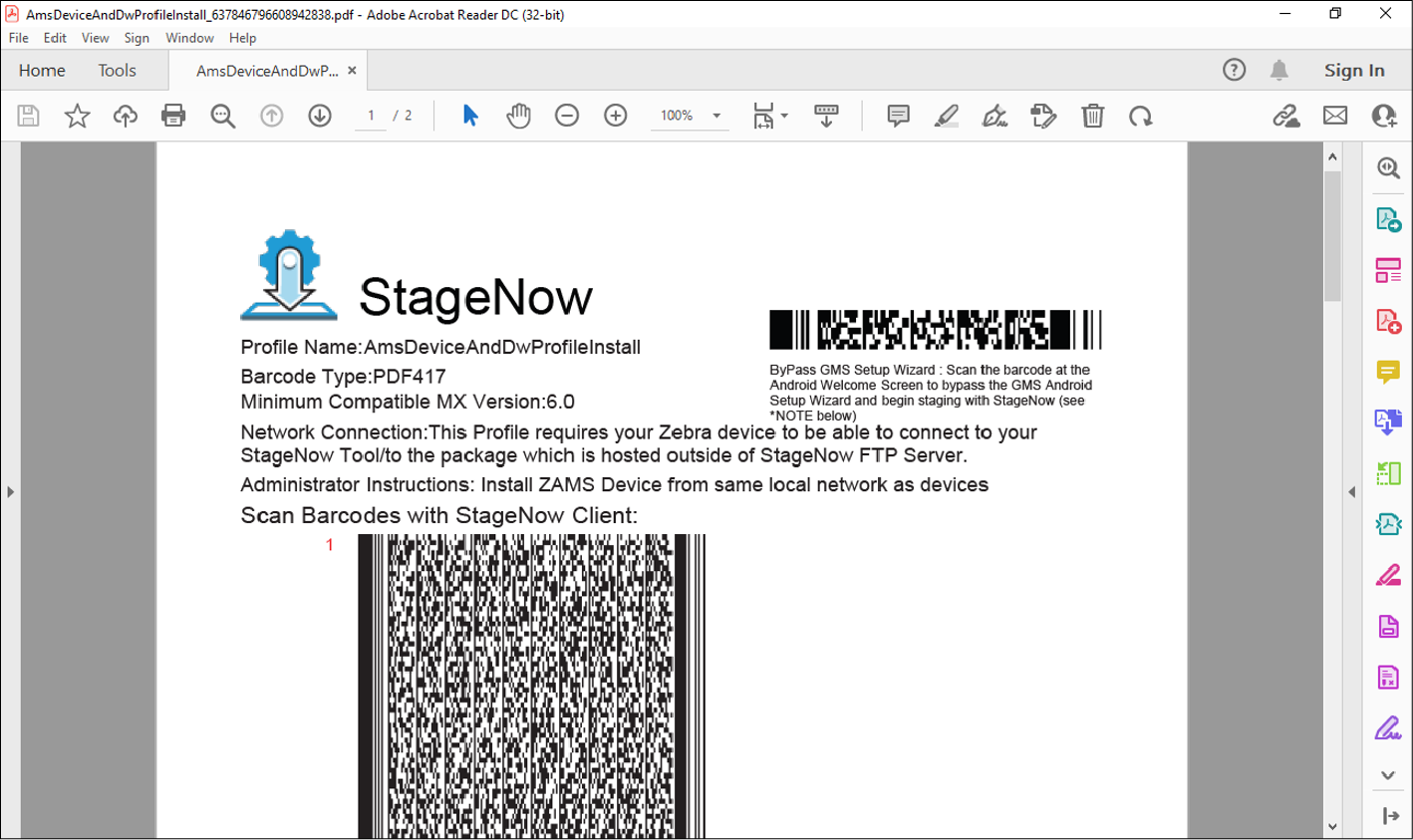 Device StageNow barcodes