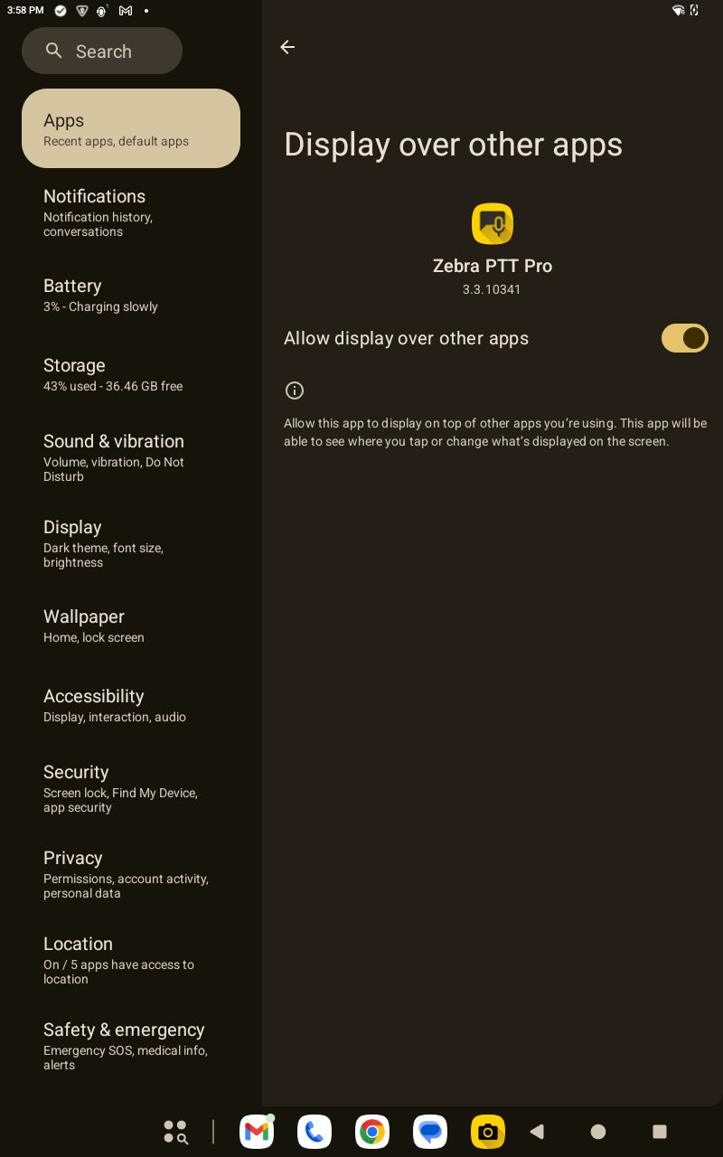 Enable Display over other apps after removing the restriction.