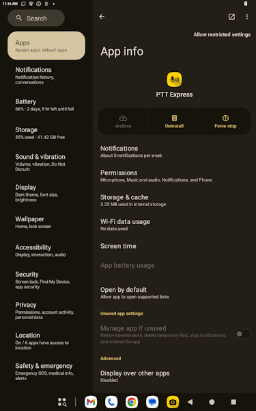Open the app info to grant access.