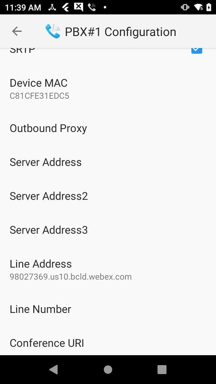PBX Configuration Screen