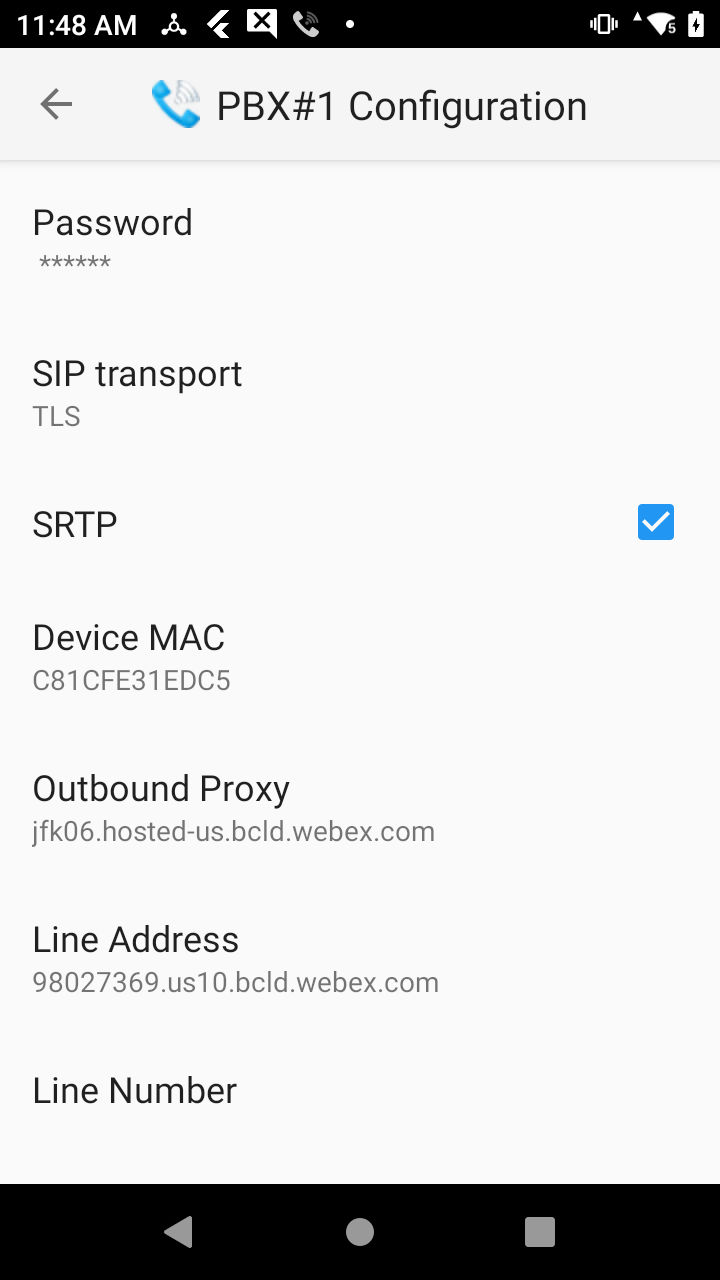 PBX Configuration Screen