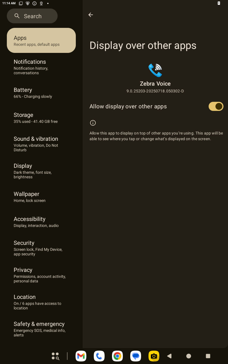Display over other apps results in an error for sideloaded app in Android 15.