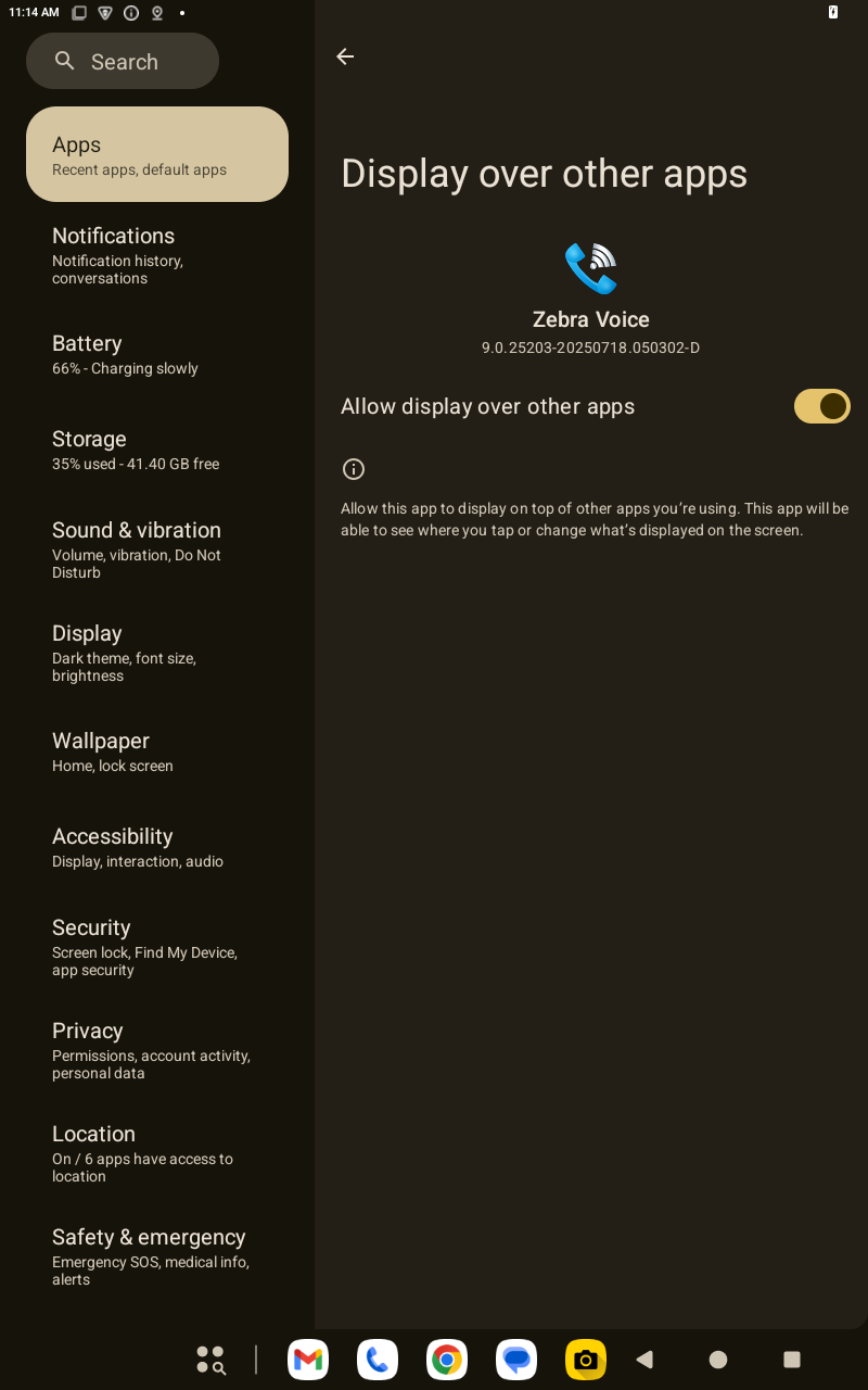 Display over other apps results in an error for sideloaded app in Android 15.