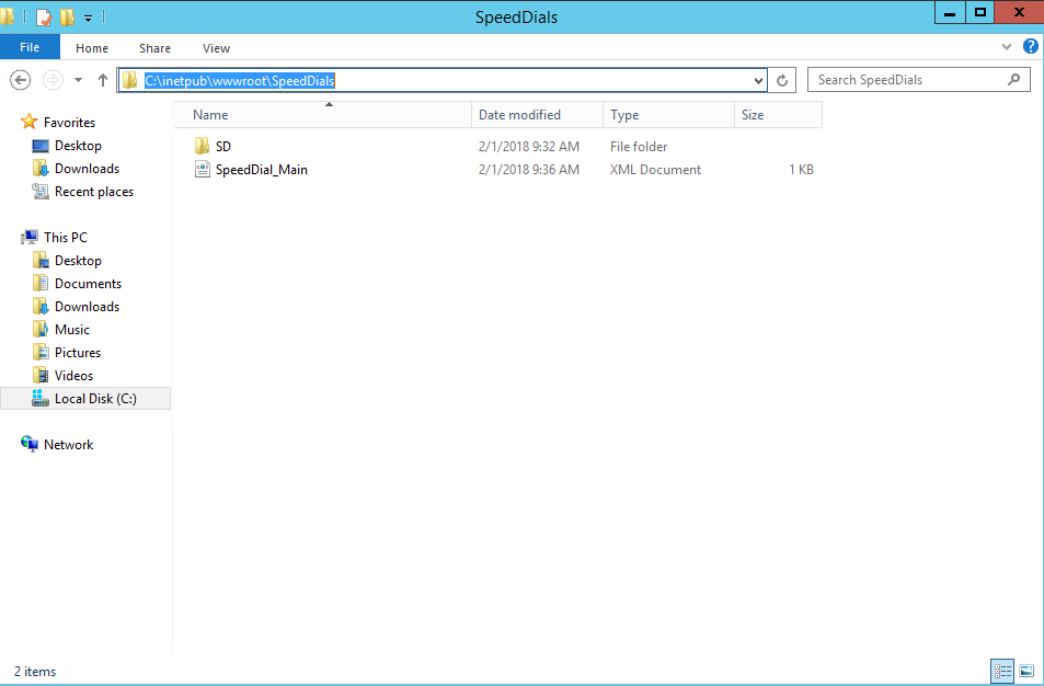 Location of Speed Dial Root Folder