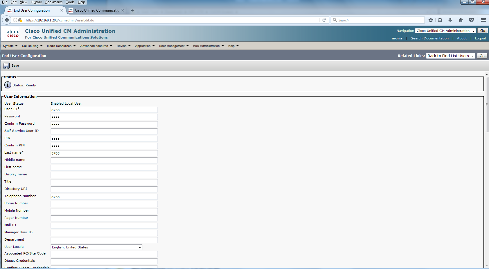 Adding a new user details.