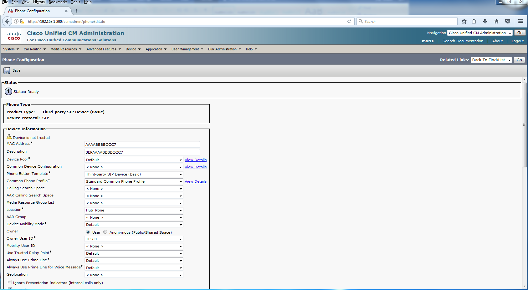 Device information parameters.