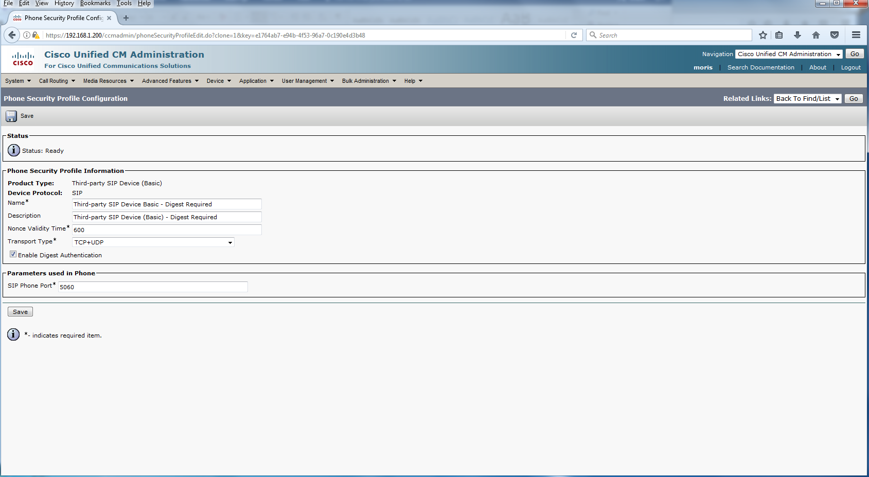 Copy the Third-party SIP Device Basic - Standard SIP Non-Secure Profile.