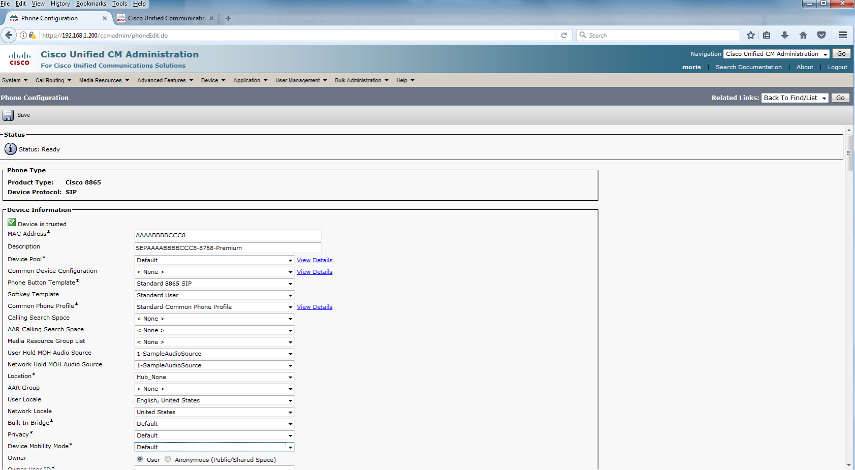 Enter device parameters.