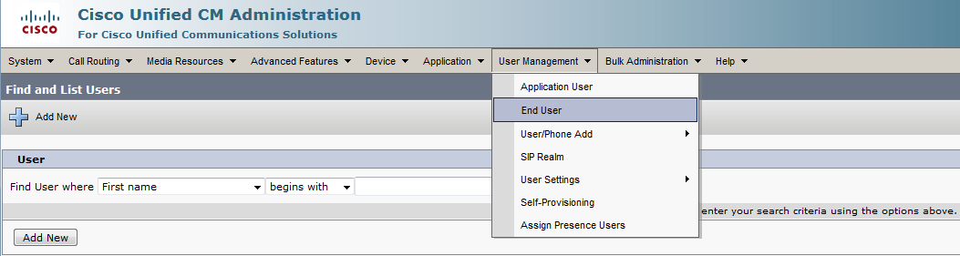 User Management menu.