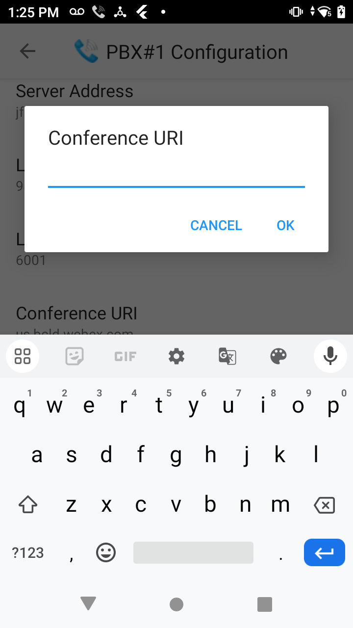 Conference URI Address Screen