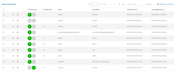 Device User Roles Screen