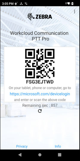 TC78 screen with scannable code to provision PTT Pro.