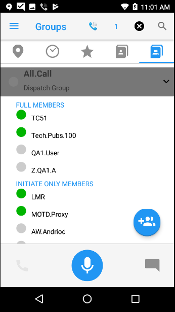 PTT Pro group members with showGroupMemberHeaders is true.
