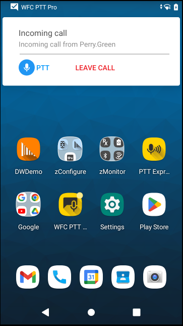Alert for a PTT call on PTT Pro for Android