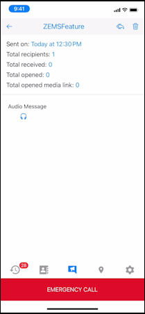 The Sent tab displays the audio file attachment.