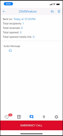The Sent tab displays the audio file attachment.